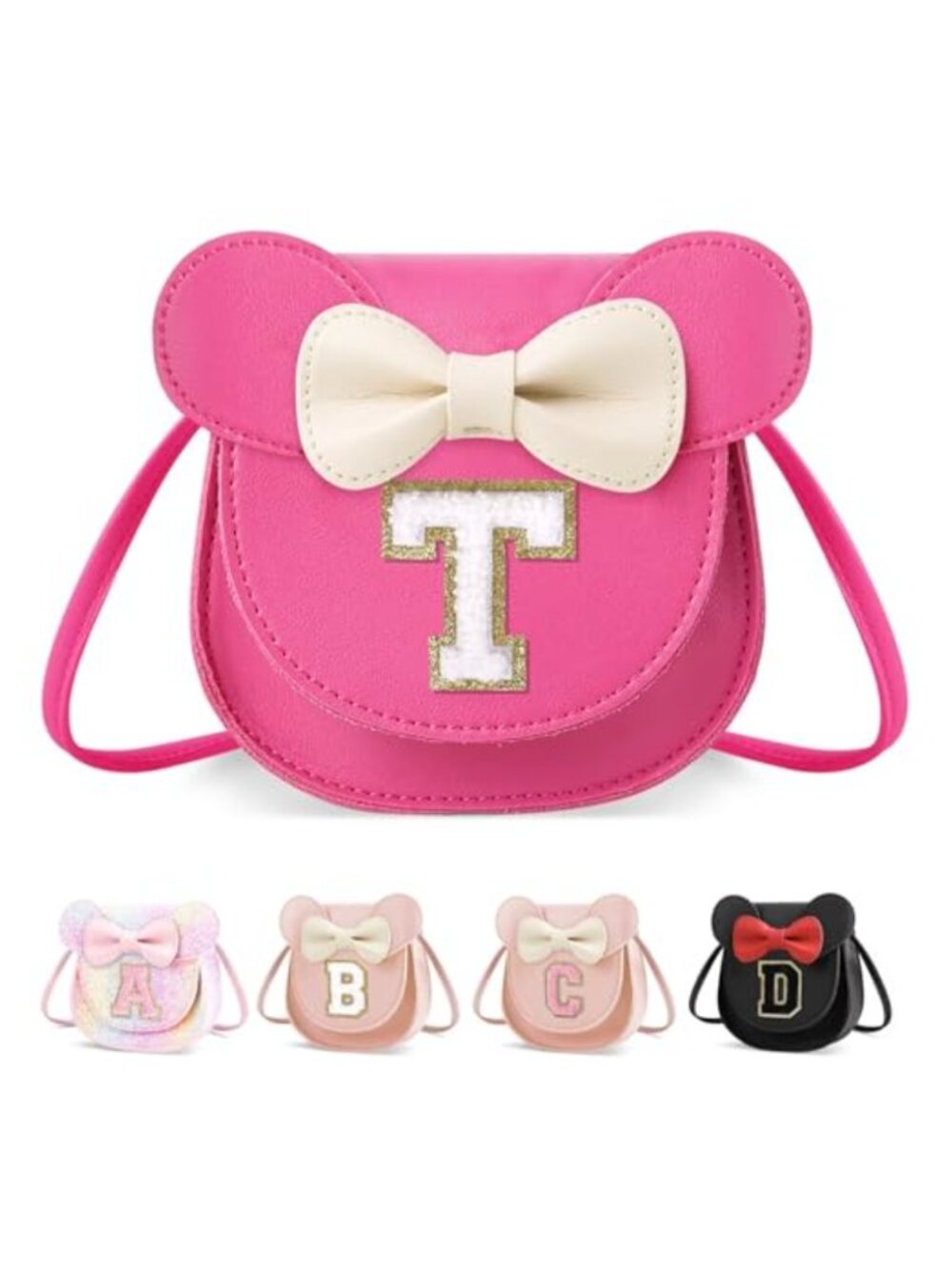 Faux Leather Kids Crossbody Purse with Mouse Ears and Bow